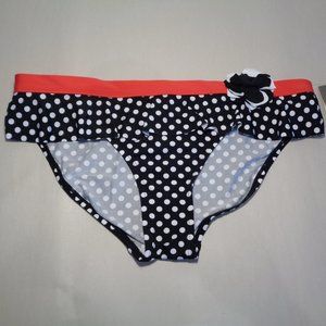 Kenneth Cole Size Large FLOUNCE HIPSTER Black Polka Dot New Bikini Bottom